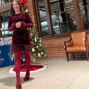 House of CB Mulberry Velvet Mini Dress Lavinia Size S-Tall (Small-Longer Length)